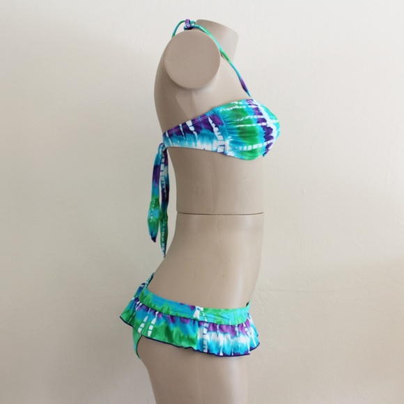 Hobie Tie Dye Bandeau Ruffled Halter Bikini Set - Picture 3 of 3